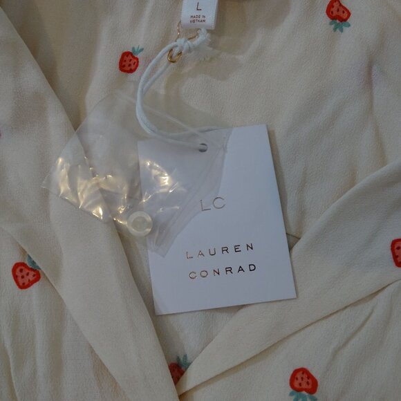 LC Lauren Conrad Button Up Tie Blouse Long Sleeve Strawberry Pink Women Size L - Picture 7 of 12